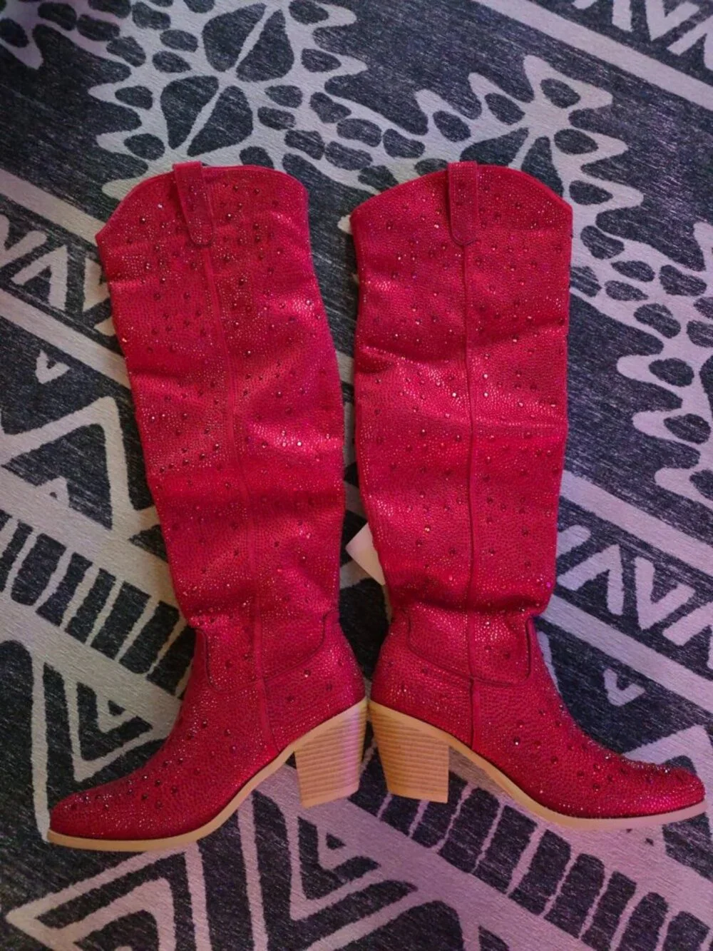 Women’s Red Over the Knee Cowgirl Boots Pointed Toe Thigh High Chunky Heel